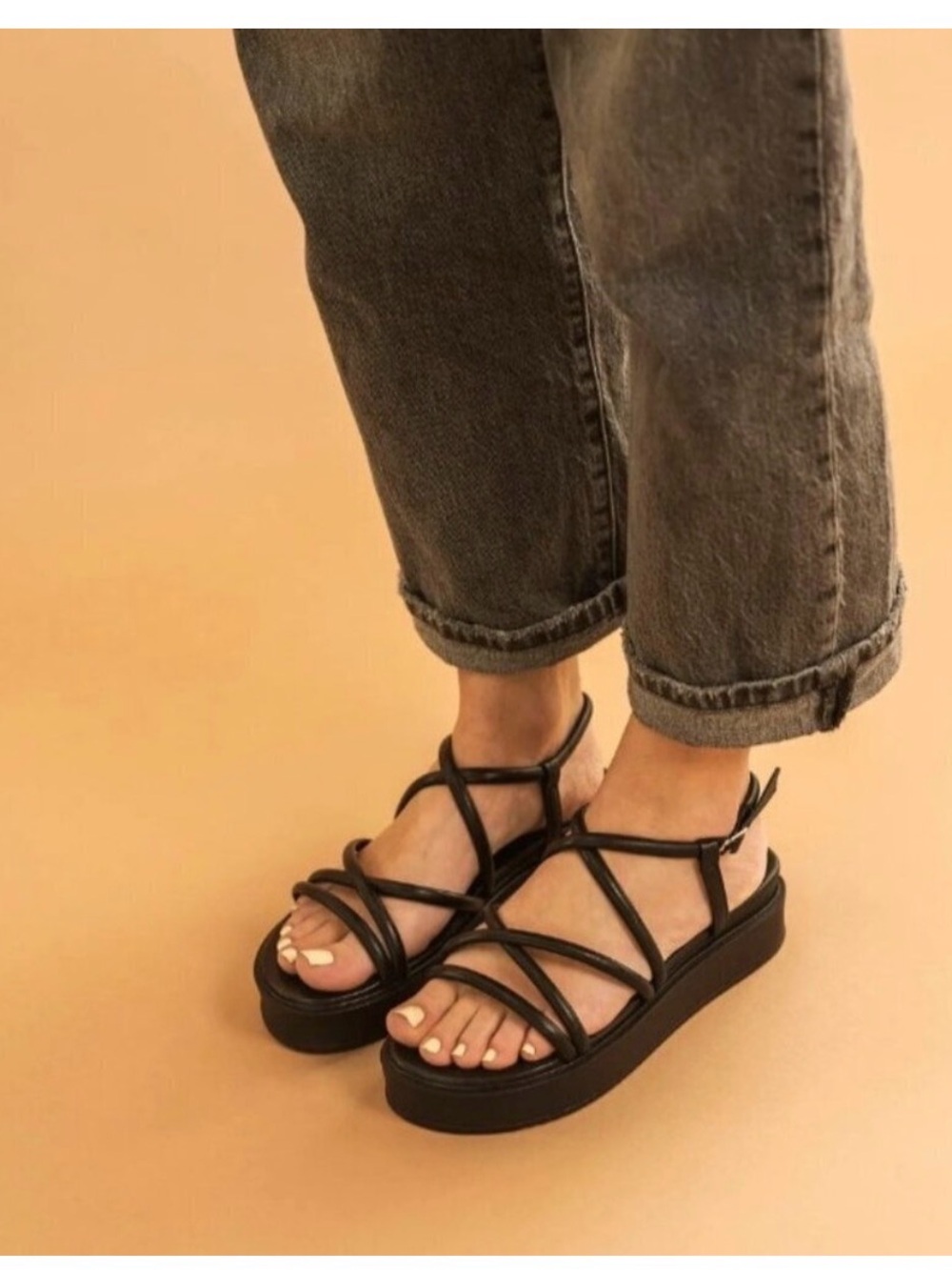 Anthropologie ROAM Black Strappy Platform Sandals